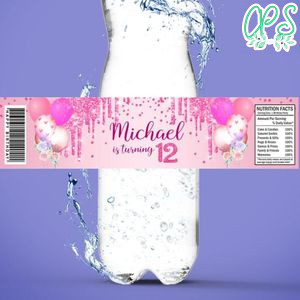 Shades of pink Birthday Water Bottle Label Template to Print at Home Instant Download