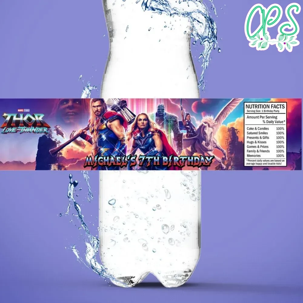 Thor love and thunder Birthday Water Bottle Label Template ...