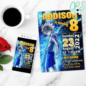 Killua's godspeed Birthday Invitation Customizable Template to Print at Home Instant Download