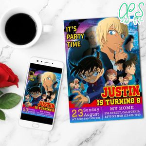 Detective Conan Birthday Invitation Customizable Template to Print at Home Instant Download