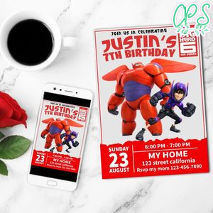 Baymax Birthday Invitation Customizable Template to Print at Home Instant Download