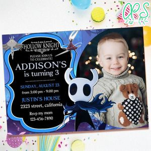 Hollow Knight Birthday Invitation with Photo Customizable Template to Print at Home Instant Download