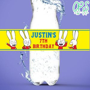 Simon The Rabbit Birthday Water Bottle Label Template to Print at Home Instant Download