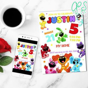 Smiling critters Invitation Customizable Template to Print at Home Instant Download