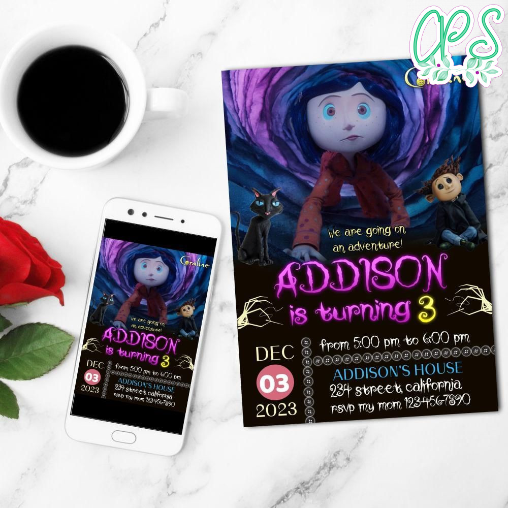 Coraline Mobile Invite Customizable Template Instant Download