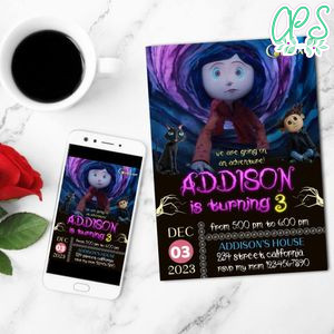 Coraline Mobile Invite Customizable Template Instant Download