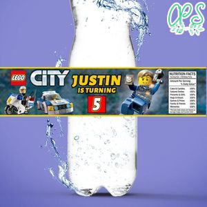 Lego City Birthday Water Bottle Label Template to Print at Home Instant Download