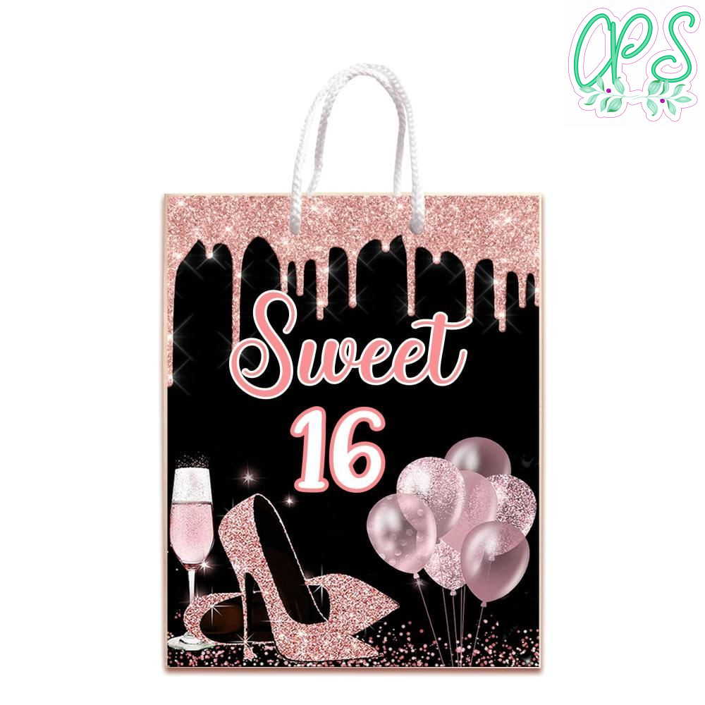Sweet 16 Pink Gift Bag Label Template Printable Instant Download