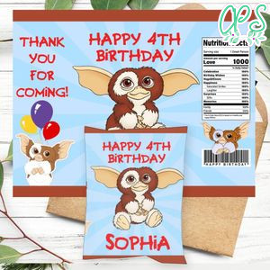 Gremlins Gizmo Birthday Party Chip Bag Digital File Printable Instant Download