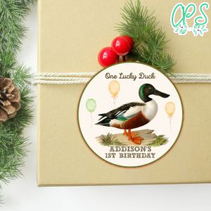 One Lucky Duck Circle Sticker Template Customizable To Print At Home Instant Download