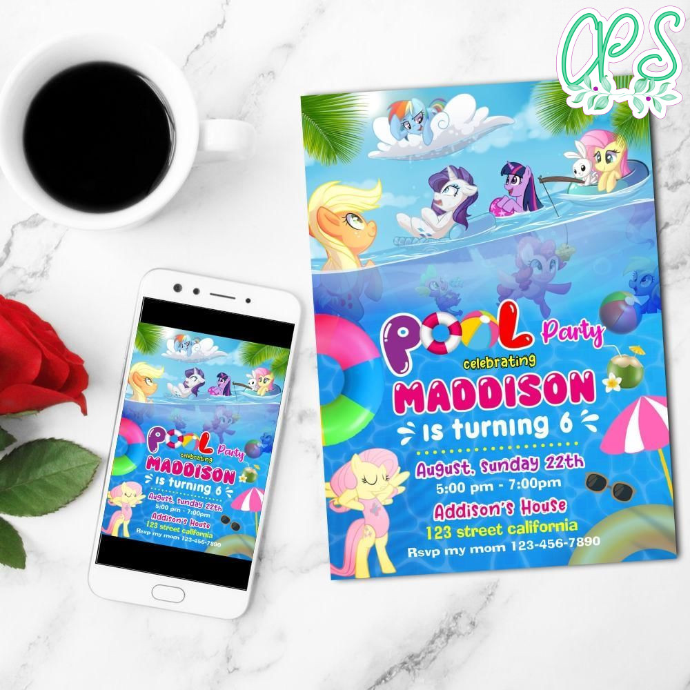 My Little Pony Pool Party Mobile Invite Customizable Template Instant Download