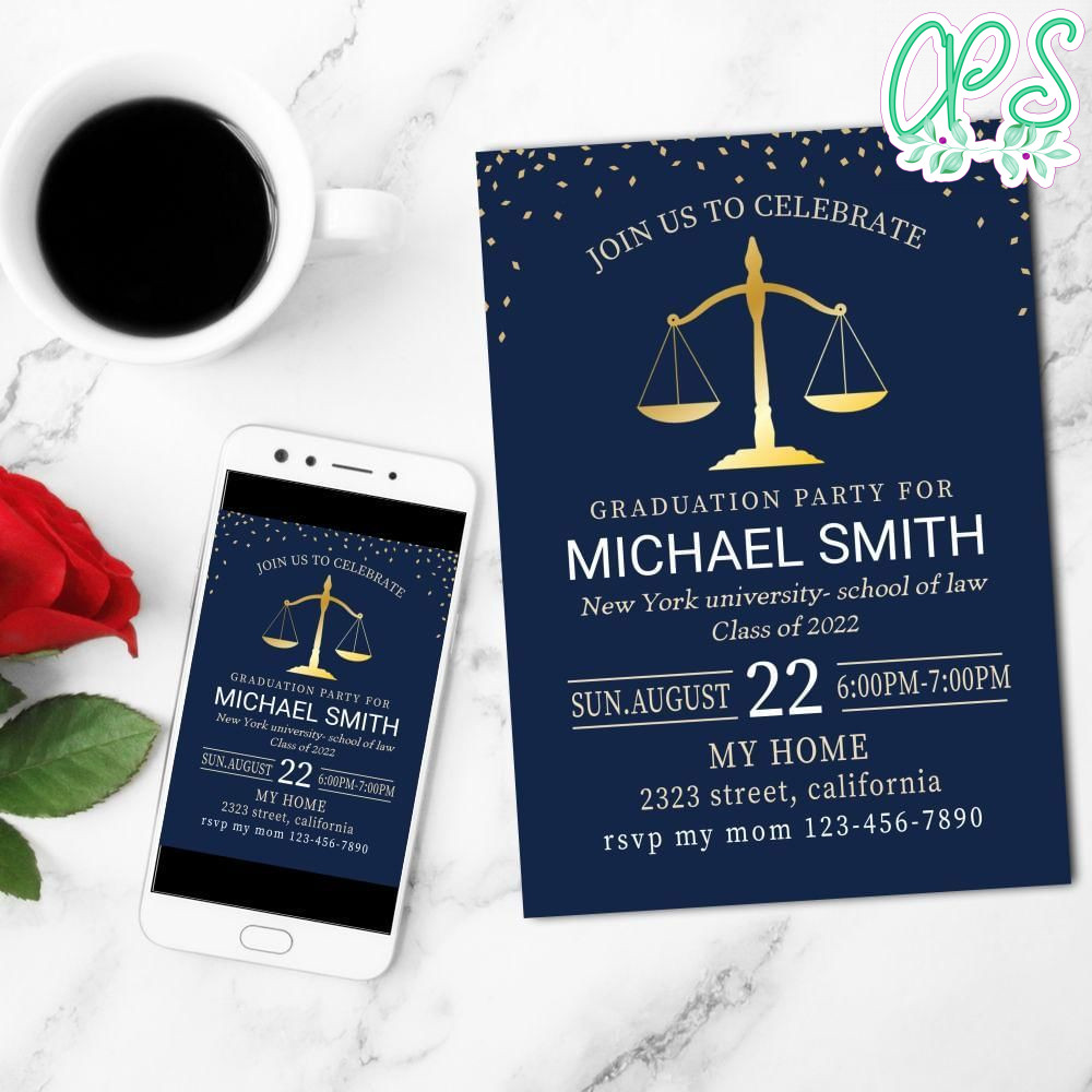 Lawyer Degree Mobile Invite Customizable Template Instant Download