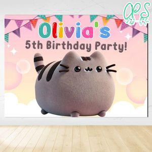 Pusheen Cat Birthday Backdrop Digital File Template Instant Download