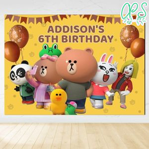 Brown and Friends Birthday Backdrop Digital File Template Instant Download