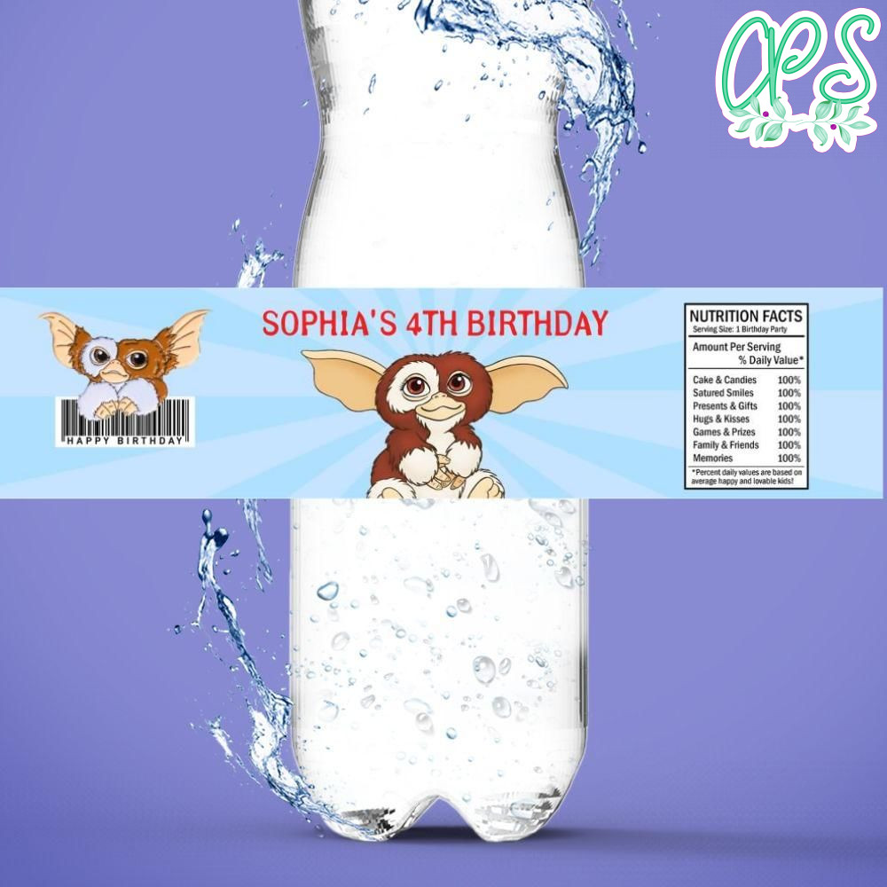 Gremlins Gizmo Birthday Water Bottle Label Template CustomPartyShirts