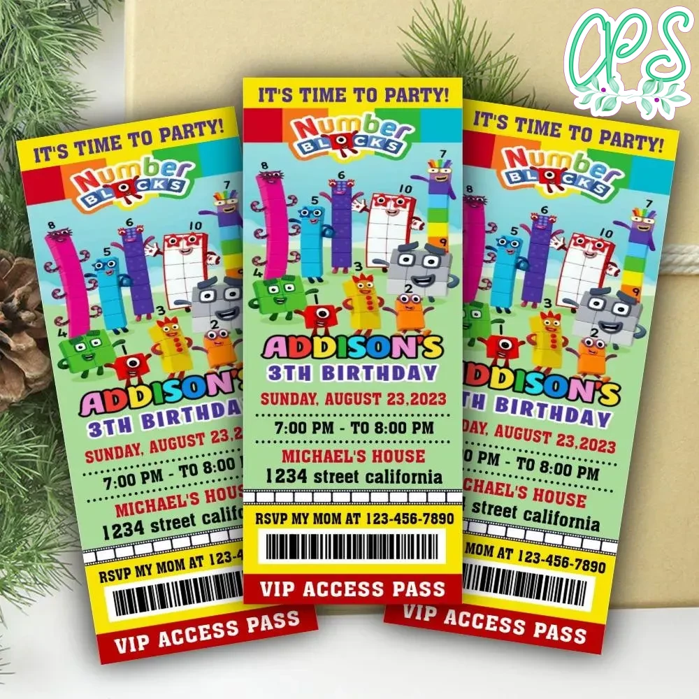 Numberblocks Ticket Invitation Customizable Template | CustomPartyShirts