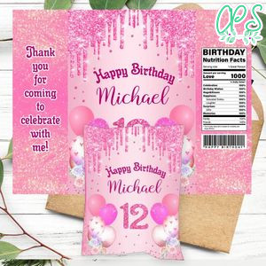 Shades of pink Birthday Chip Bag Digital File Printable Instant Download