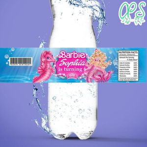 Sirena barbie Bottle Label Birthday Water Bottle Label Template to Print at Home Instant Download