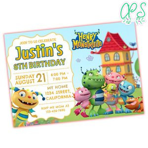 Henry Hugglemonster Invitation Customizable Template to Print at Home Instant Download