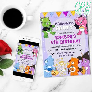 Care bears halloween Invitation Customizable Template to Print at Home Instant Download