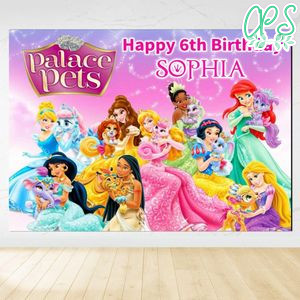 Princess palace pets Birthday Backdrop Digital File Template Instant Download