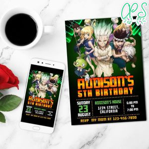 Dr. Stone Mobile Invite Customizable Template Instant Download