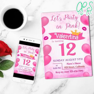 Ladies Pink Party Mobile Invite Customizable Template Instant Download