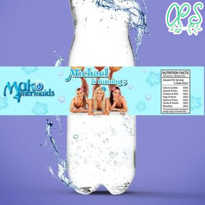 Mako mermaid Birthday Water Bottle Label Template to Print at Home Instant Download