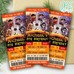 Coco Disney Ticket Invitation Customizable Template Instant Download