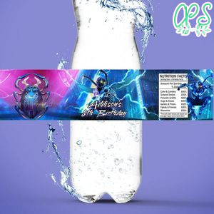 Blue beetle Bottle Label Birthday Water Bottle Label Template to Print at Home Instant Download