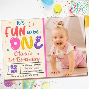 It's fun to be one Birthday Invitation with Photo Customizable Template to Print at Home Instant Download