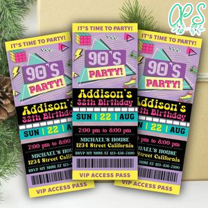 90's Ticket Invitation Customizable Template Instant Download