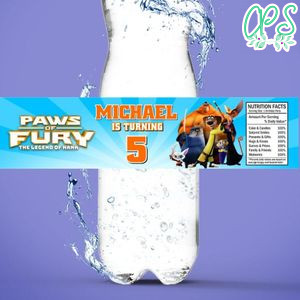 Paws of fury Birthday Water Bottle Label Template to Print at Home Instant Download