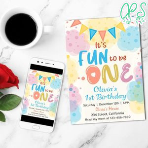It's fun to be one Invitation Customizable Template to Print at Home Instant Download