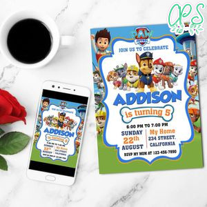 Paw Patrol The Movie Birthday Mobile Invite Customizable Template Instant Download