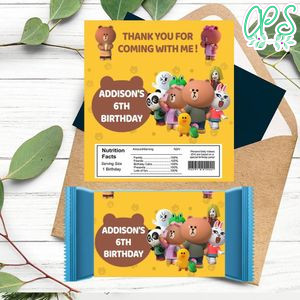 Brown and Friends Candy bar Label Customizable Template Instant Download