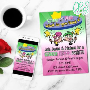 The Fairly Oddparents Gender Reveal Mobile Invite Customizable Template Instant Download