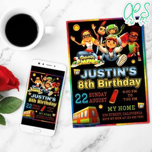 Subway Surfers Birthday Mobile Invite Customizable Template Instant Download