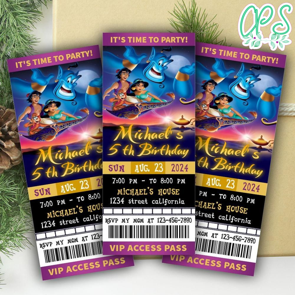 Aladdin Ticket Invitation Customizable Template | CustomPartyShirts