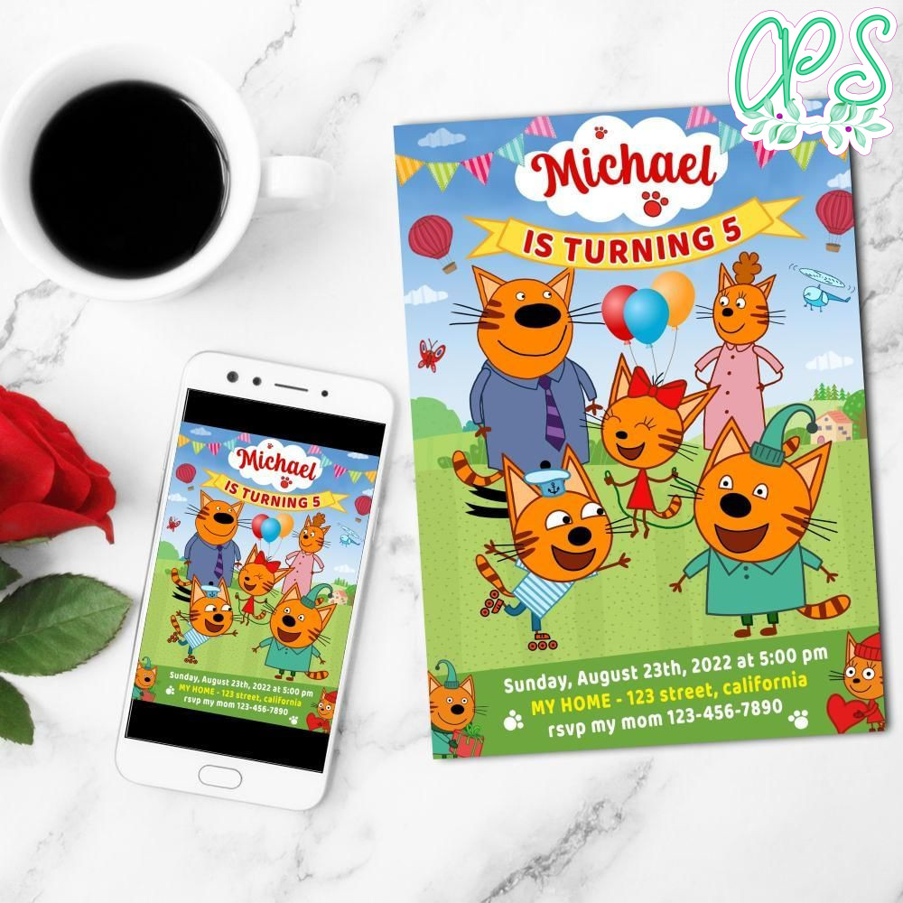 Kid E Cats Cats Birthday Mobile Invite Customizable Template Instant Download