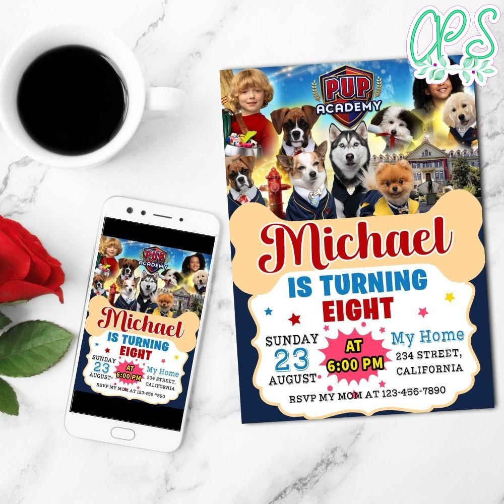 Pup Academy Birthday Mobile Invite Customizable Template Instant Download