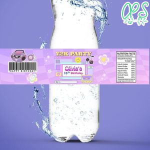 Y2k Birthday Water Bottle Label Template to Print at Home Instant Download