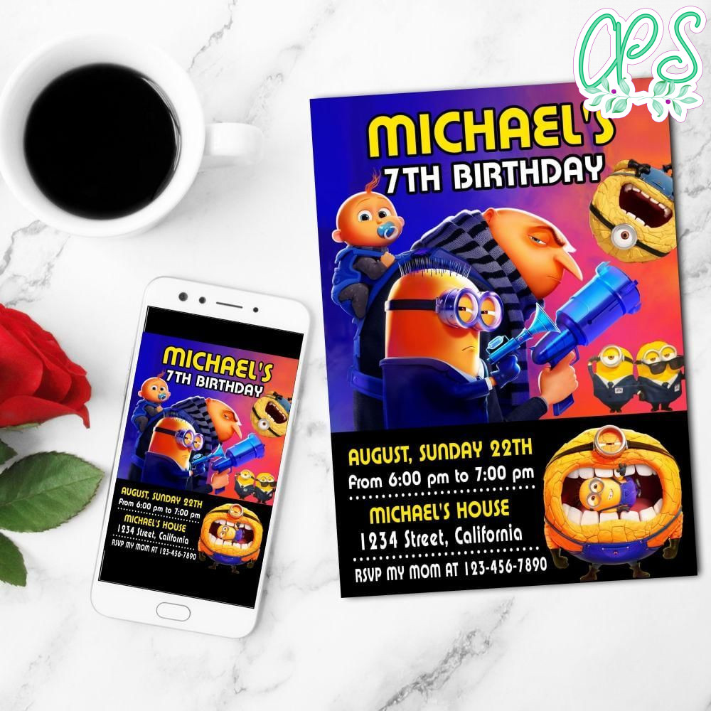 Despicable Me 4 Mobile Invite Customizable Template Instant Download