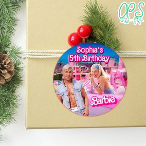 Barbie Movie Circle Sticker Template Customizable to Print at Home Instant Download