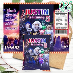 Sing 2 Movie Birthday Chip Bag Digital File Printable Instant Download