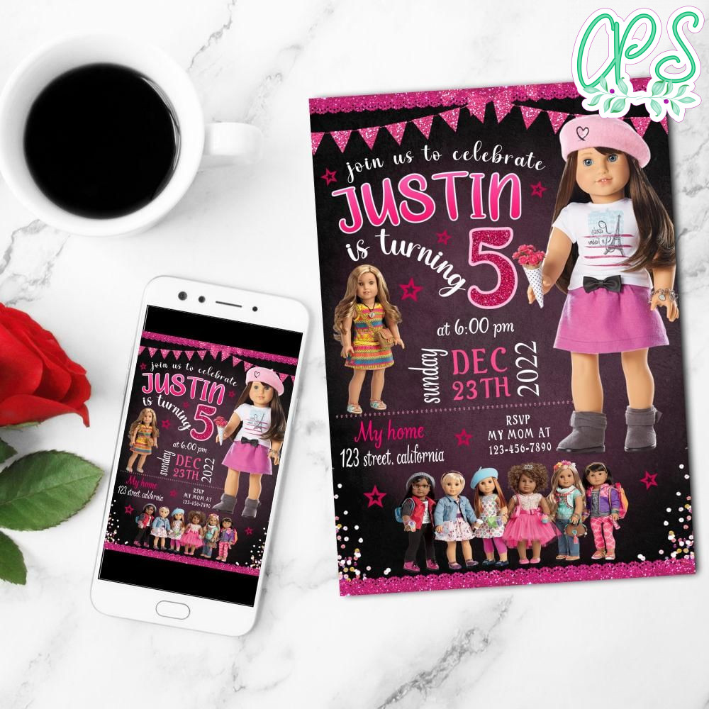 American Girl Digital Invitation Customizable Template DIY CustomPartyShirts Studio
