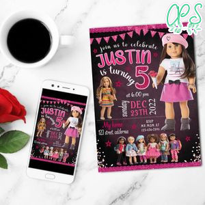 American Girl Digital Invitation Customizable Template to Print at Home Instant Download