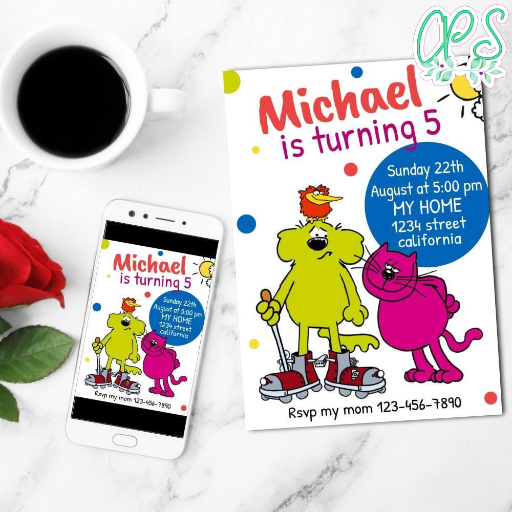 Roobarb And Custard Mobile Invite Customizable Template Instant Download