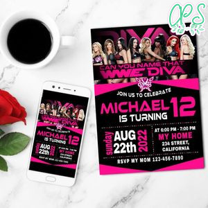Wwe Divas Mobile Invite Customizable Template Instant Download