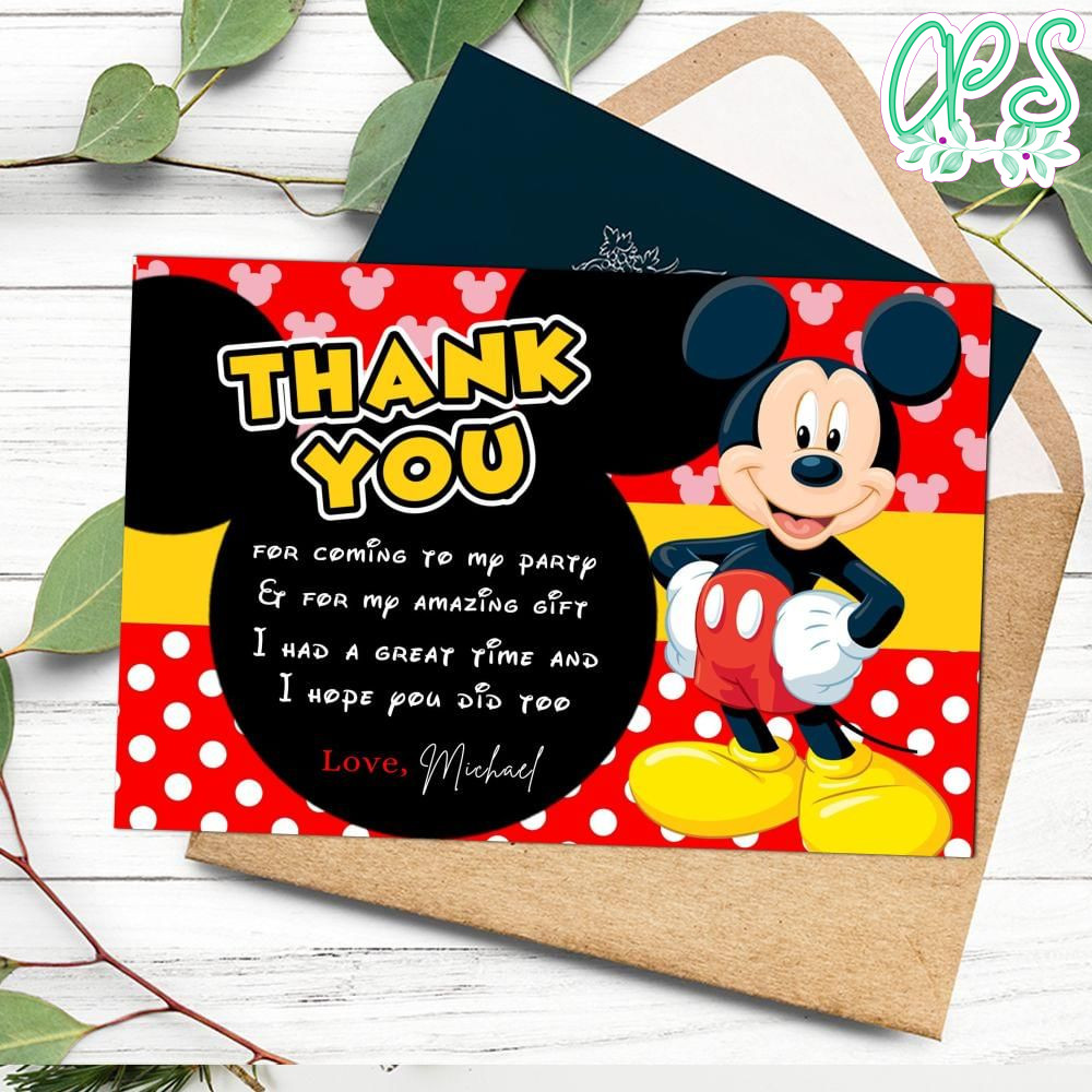 Mickey Mouse Thank You Card Customizable Template DIY | Partyinvitedesign